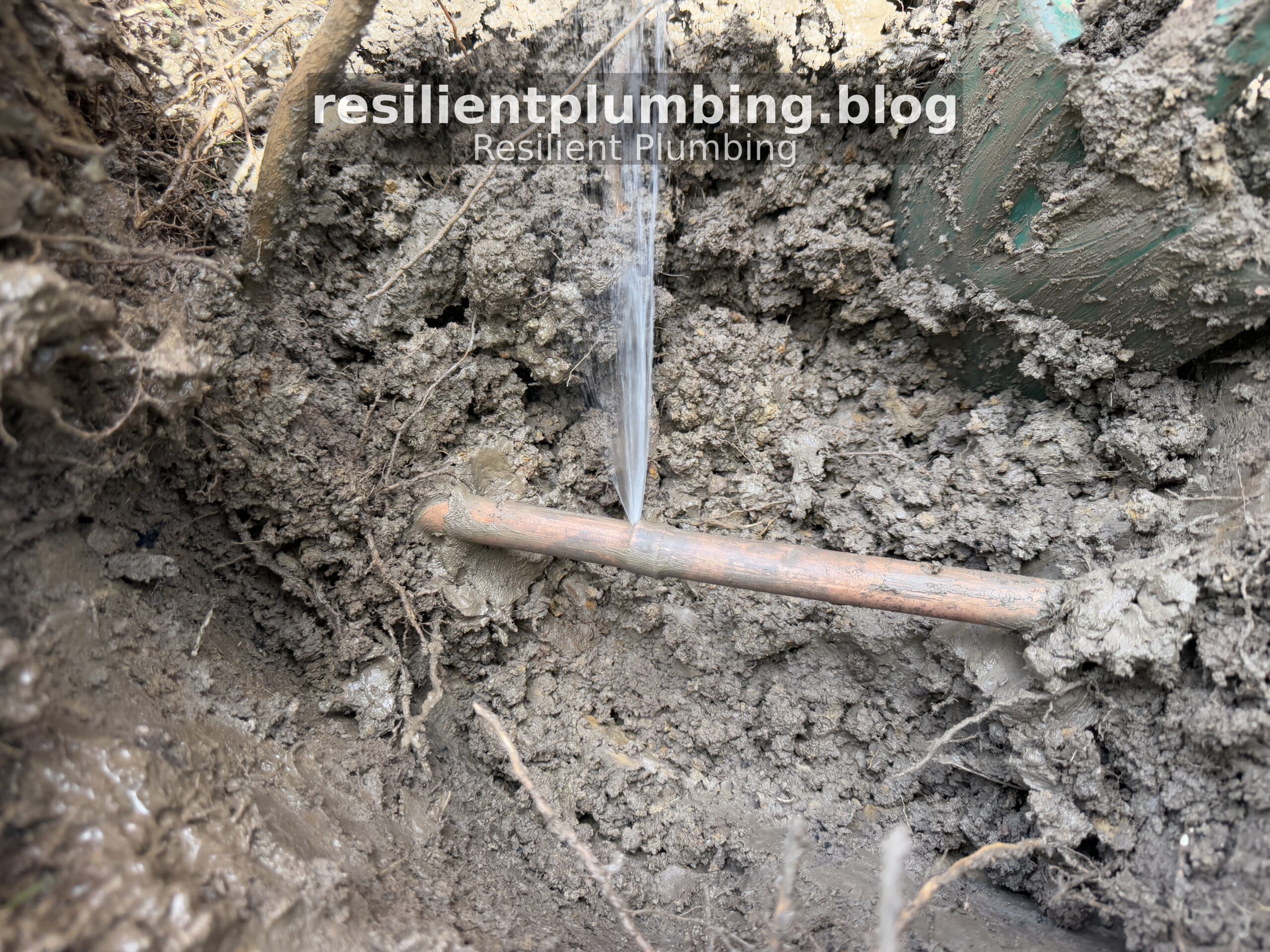Close up burst copper pipe water spray — Resilient Plumbing Melbourne
