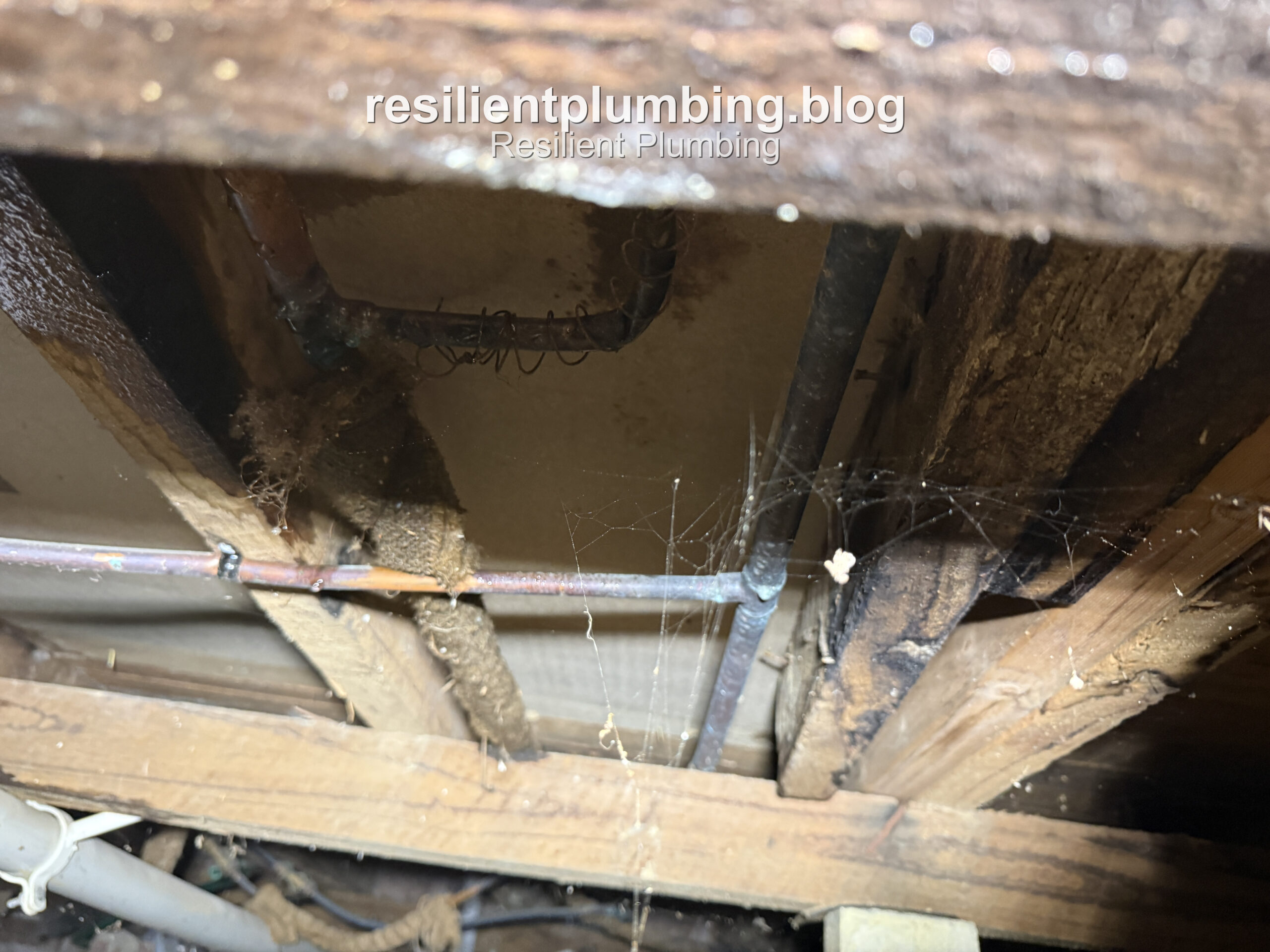 Pipe route running close to structural framing in the subfloor
